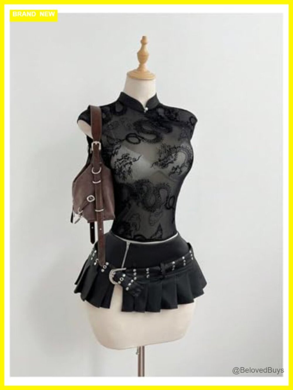 Sheer Mesh Dragon Print Cap Sleeve Y2K Going Out Top - Picture 2 of 4